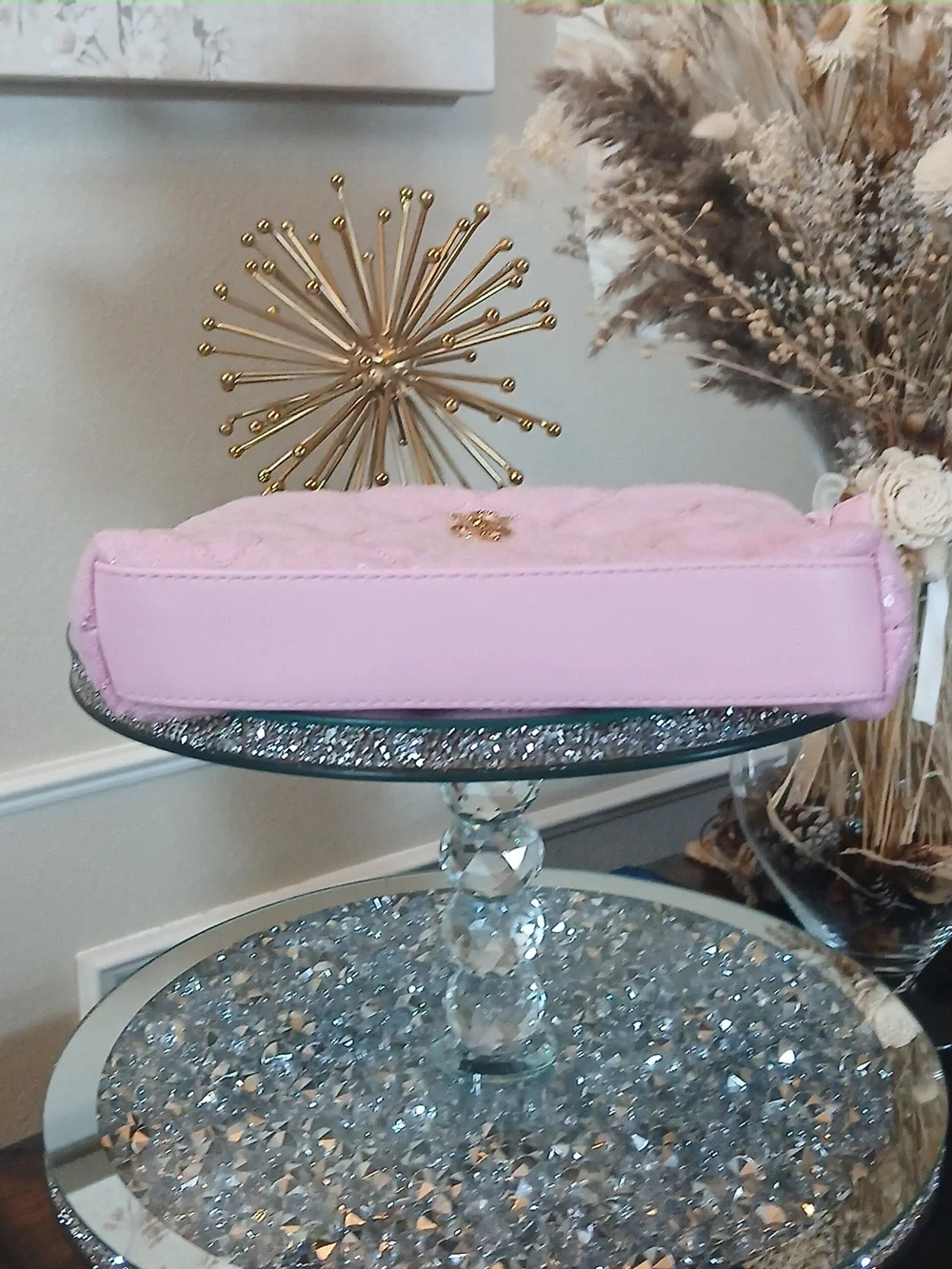 Victoria's Secret Pink Quilted Sequin Pouch Clutch Travel Glam Makeup Bag